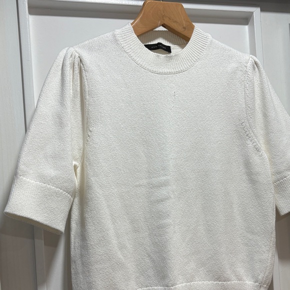 Ann Taylor Ivory White Crew Neck Puff Short Sleeve Sweater Size Medium - Picture 4 of 9